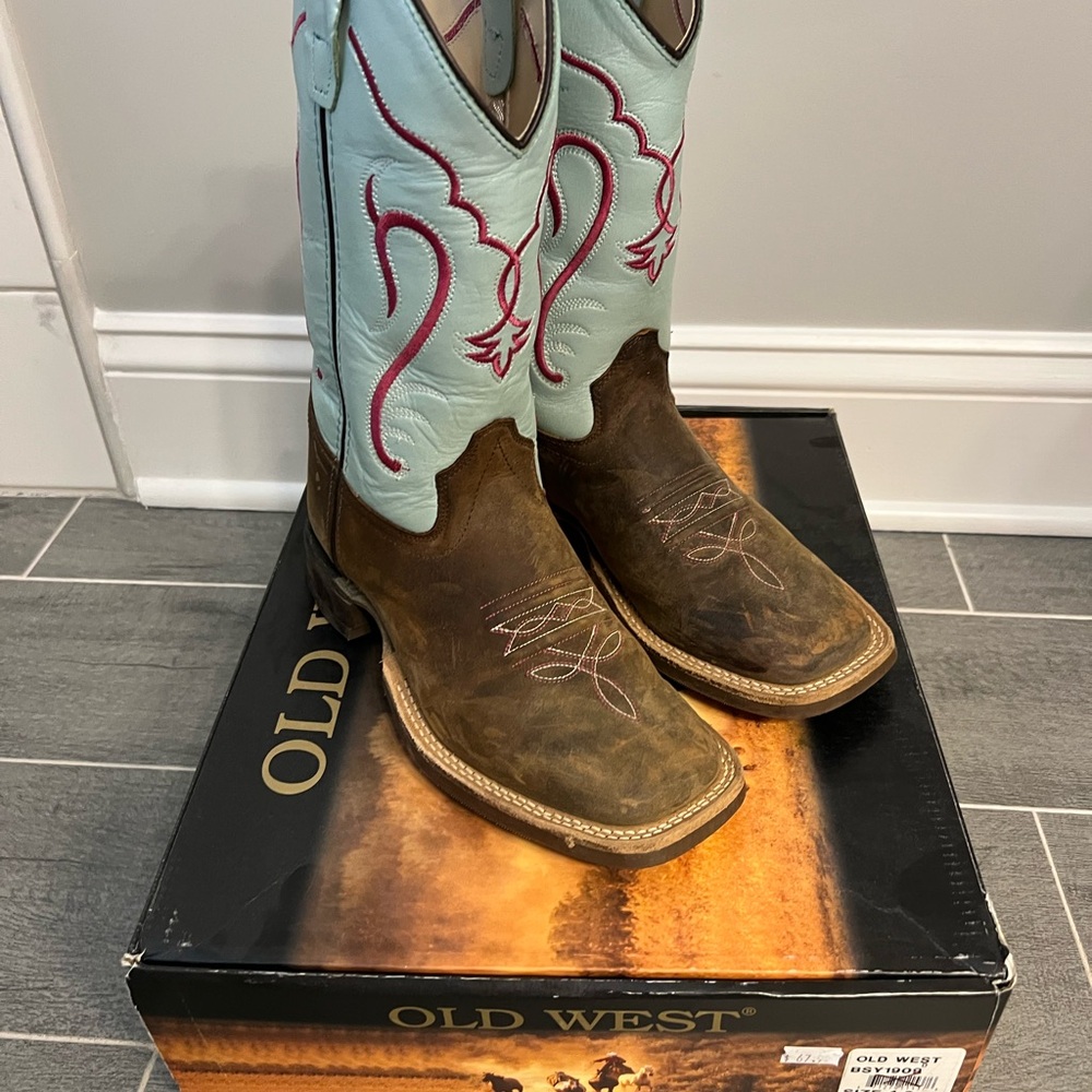 Old West Brown and Blue Cowboy Boots